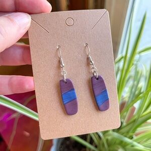 Blue & Maroon Stripe Dangle Earrings